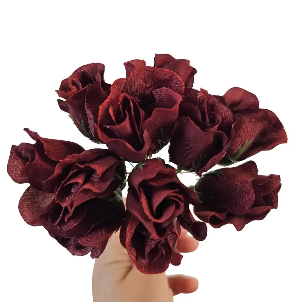 28 Burgundy Silk Rose Picks 1-inch Artificial Flowers Wedding Craft Floral Decor